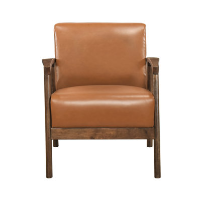 Solid Rubberwood Accent Chair With Sumptuous Brown Faux Leather Upholstery For A Feel Living Area, Standing On Foundation Lasting Impression