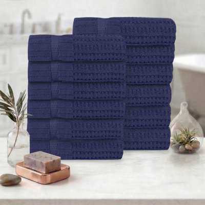 Ensemble de serviettes 12 pièces Willow - 100% coton peigné, qualité supérieure 630 g / m², bleu marine, ultra doux et très absorbant (12 serviettes de bain)