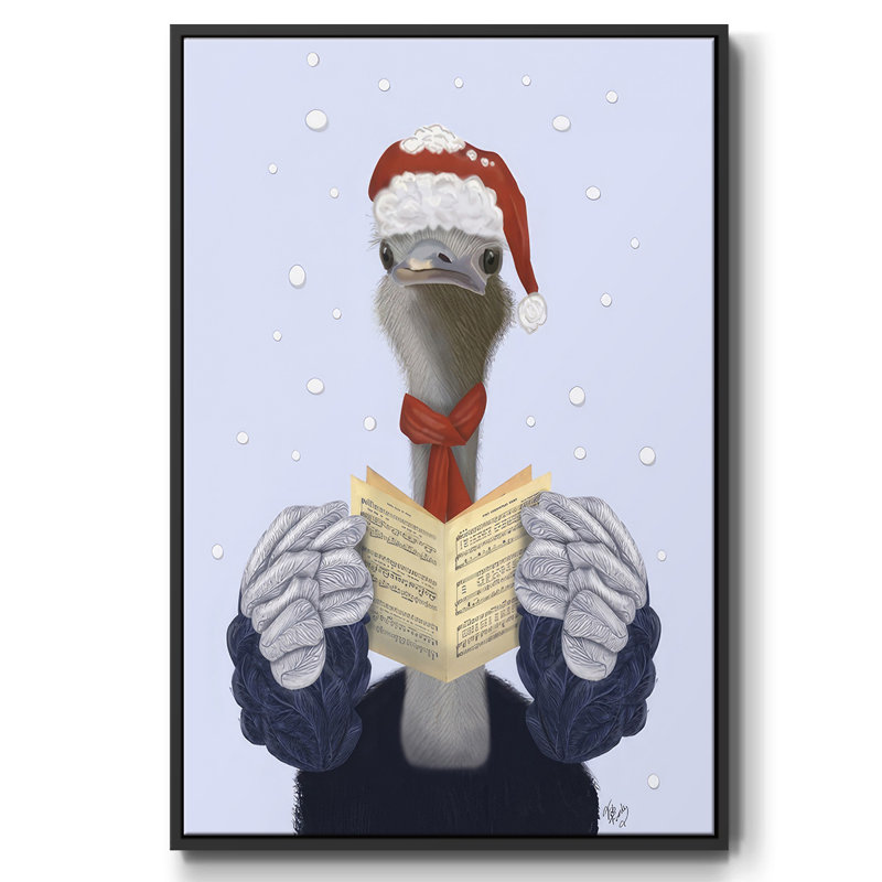 Ostrich, Carol Singing, reproduction d'art sur toile, H 25 po x l 17 po x P 1,5 po, Noir