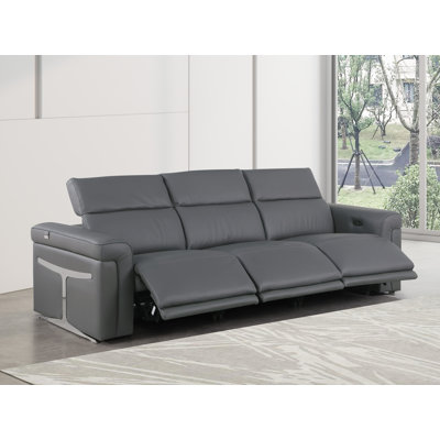 3-Power Seat Reclining Italian Leather Sofa With Power Headrest