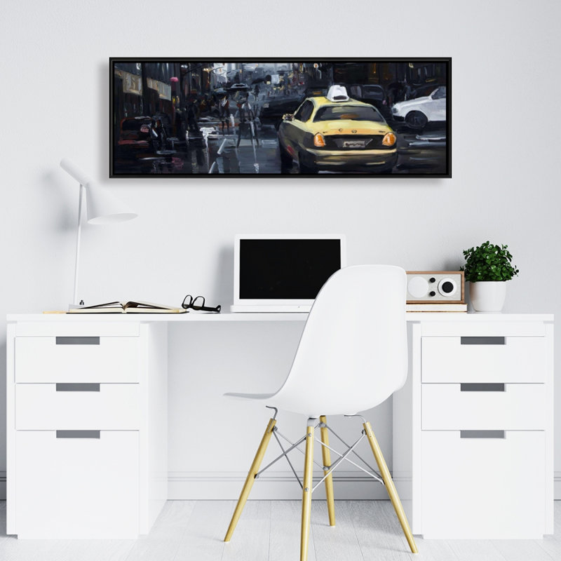Toile New York dans le noir | Cadre gris | Décoration de chambre à coucher, H 49,25 po x l 17,25 po