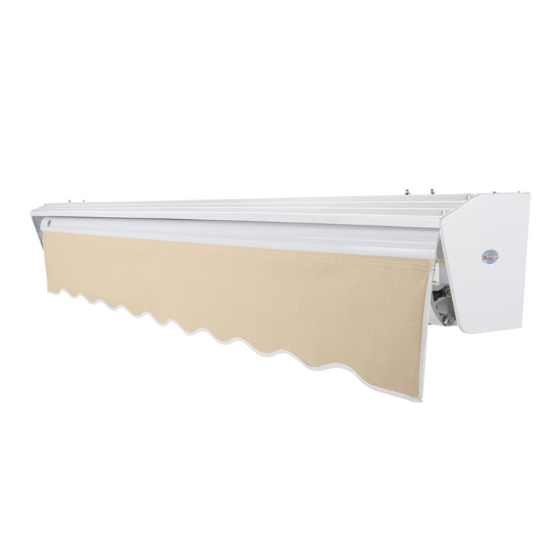 Auvent de patio rétractable avec capuchon Awntech Destin, Moteur gauche, Tanné, H 10 po x l 216 po x P 120 po