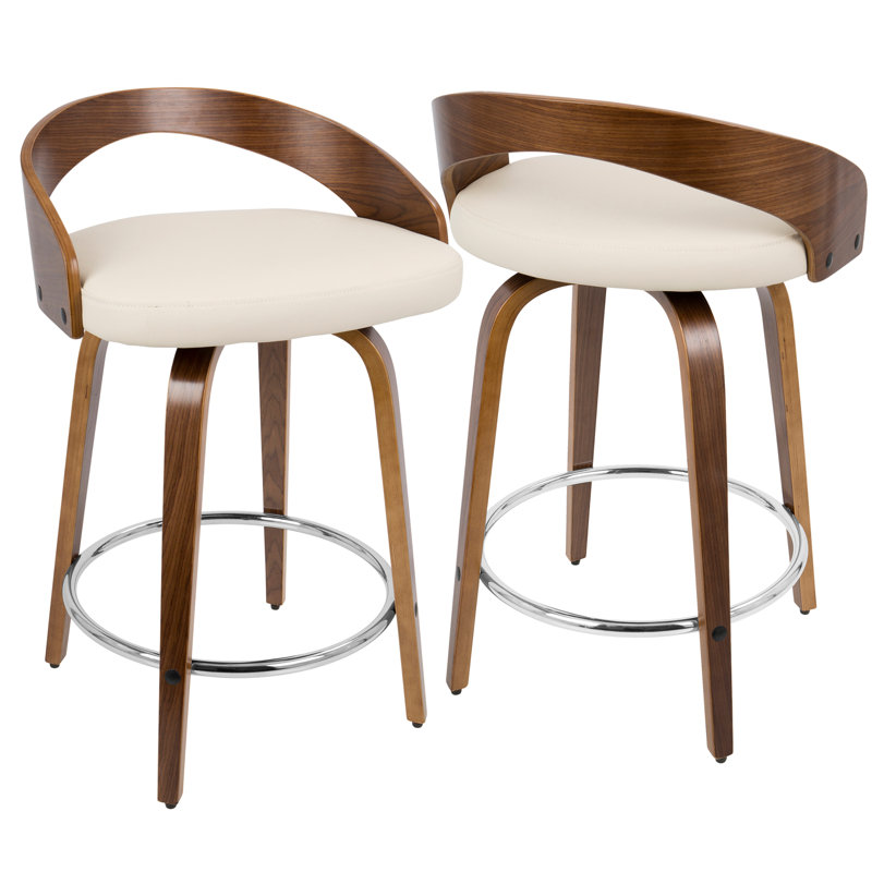 Tabouret de comptoir Grotto Mid-Century avec pivot en noyer avec similicuir crème par Lumisource - 2, Crème, crème, Brun