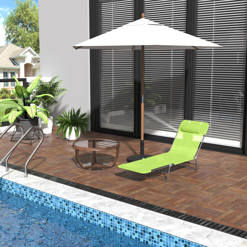 Lounger Folding Chaise Lounge Pool Chairs, Silver, Green