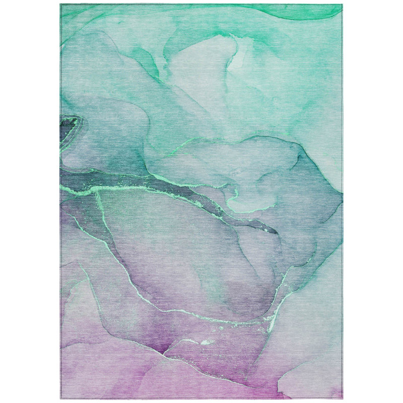 Tapis extérieur lavable abstrait sarcelle et mauve 10 pi x 14 pi