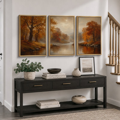 "Moody Autumn River", art de paysage, images de salon, impression sur toile, 3 pièces