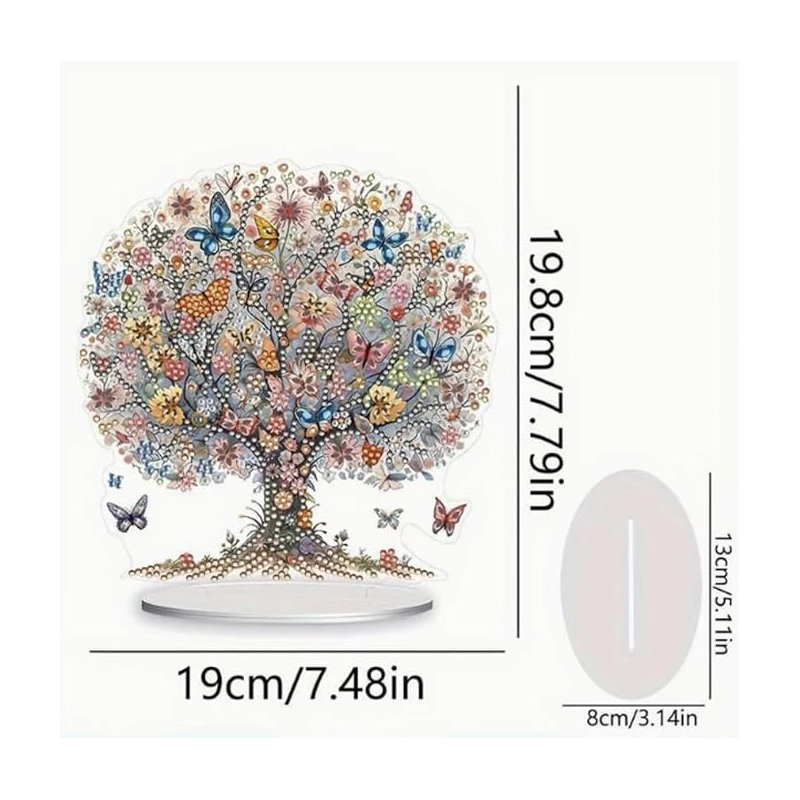 Vermontville 5D DIY Floral Butterfly Tree Diamond Painting Kit Rhinestone Acrylic Table top Ornament Decoration