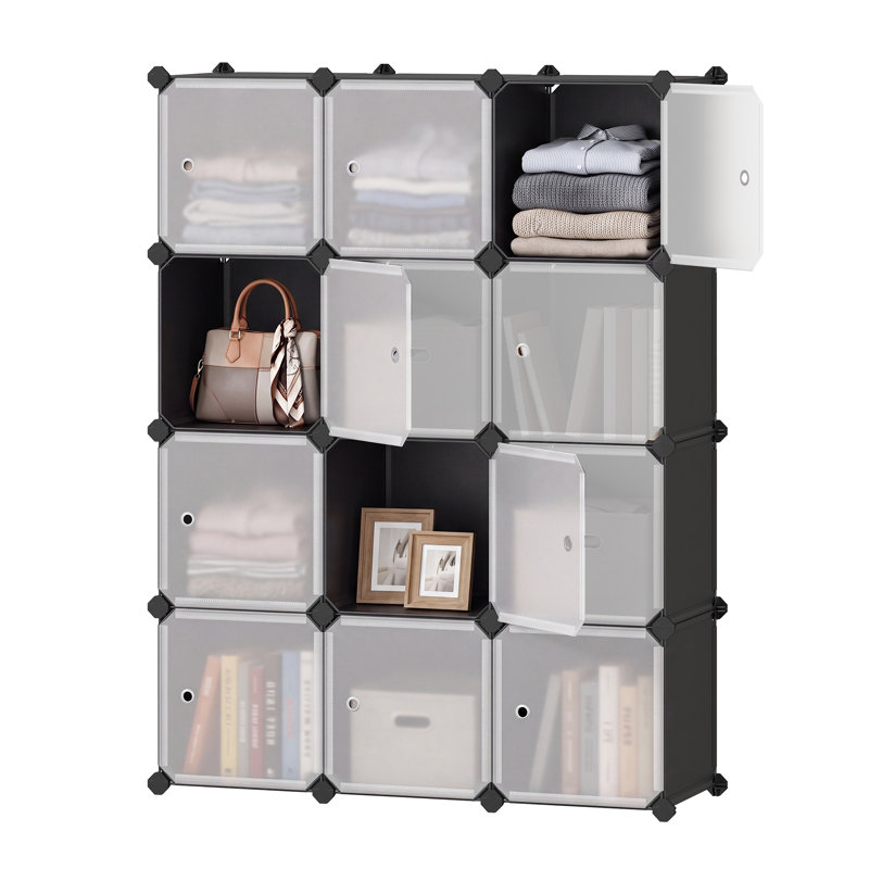 12 cubes de rangement en plastique, organisateur de rangement modulaire pour garde-robe bricolage, armoire avec portes pour chambre à coucher, salon