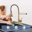 Robinet de cuisine 2 fonctions rétractable avec plaque de pont et bec à col arc haut-127366461