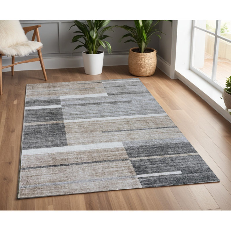 Tapis abstrait gris et brun 4 pi x 6 pi
