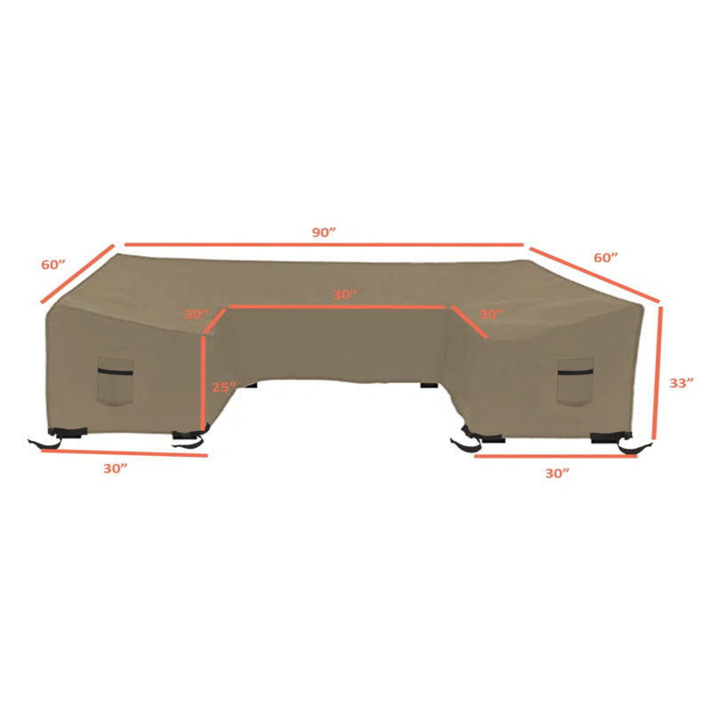 Kiely Heavy Duty Waterproof U Shaped Patio Sofa Cover, Big Sectional Couch Covers for Living Room, 33" H x 90" W x 30" D