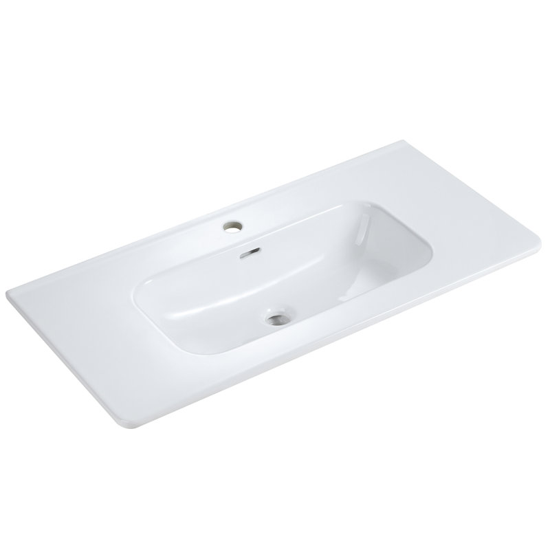 Integrated White Ceramic Basin, Drain Assembly NOT Included, Single Hole Faucet