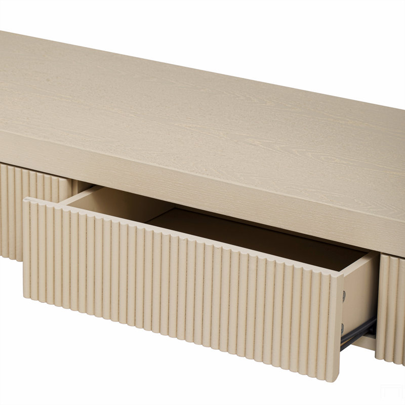 Console rustique avec 3 tiroirs cannelés, Beige