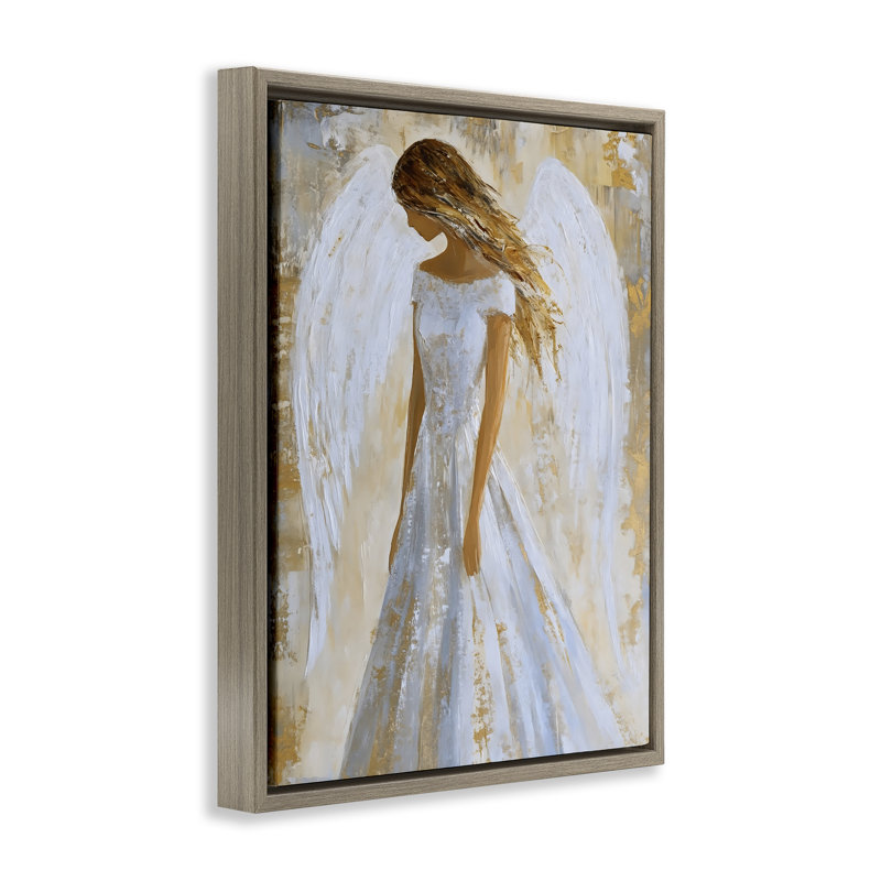 Saint-Ange dans un cadre flottant blanc, design par Franklyn Gregory, Cadre flottant orme Montalcino, H 21 po x l 17 po