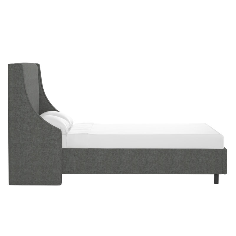 Lit plateforme tapissier à profil bas Anderson, Lin gris anthracite texturé Zuma, Double