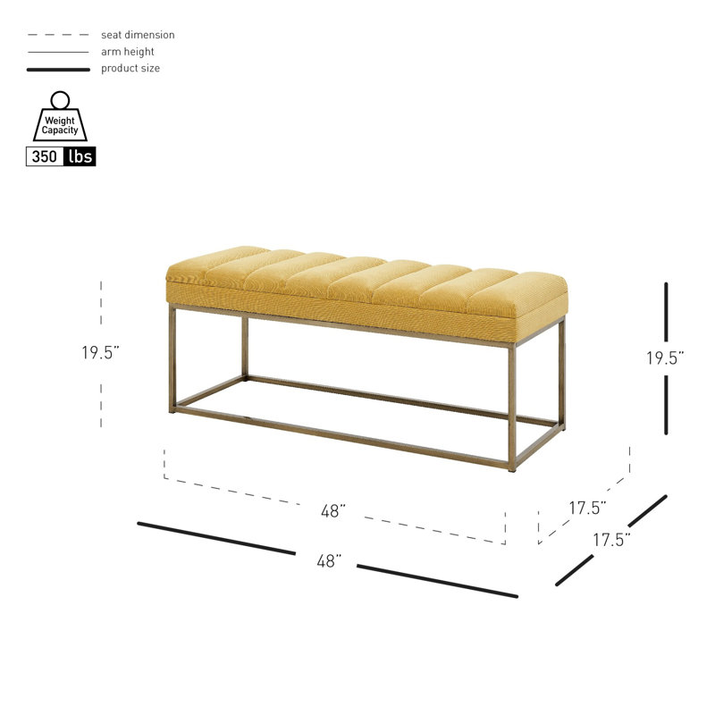 Darius 48'' Montello Yellow Polyester Bench with Brushed Gold Steel Base