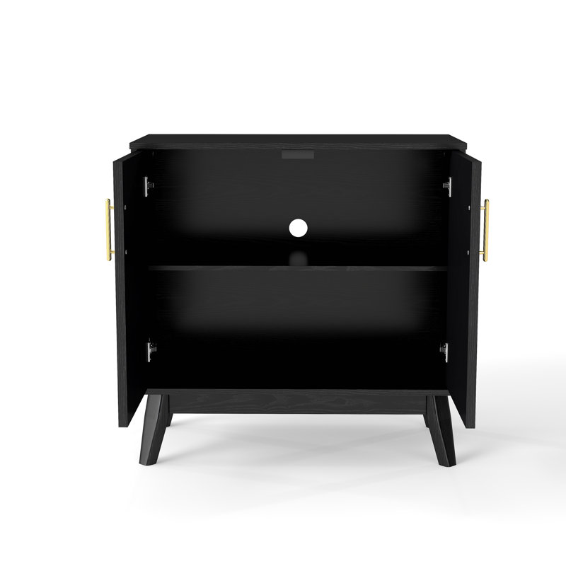 Buffet avec tablettes réglables et pieds en bois massif de style Mid-Century, Black