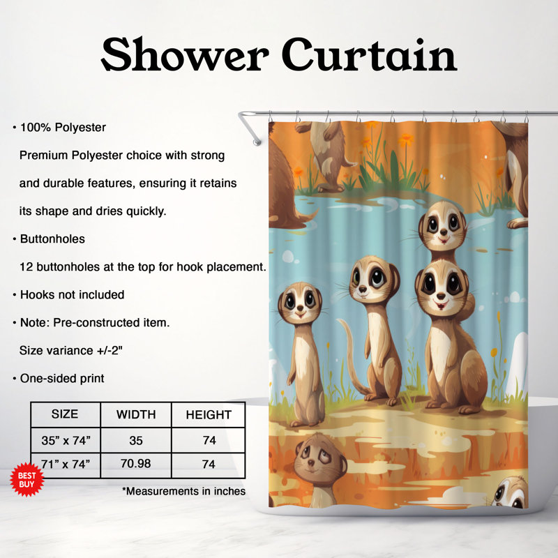 Curious Pups - Rideau de douche Premium, L 71 po x L 74 po