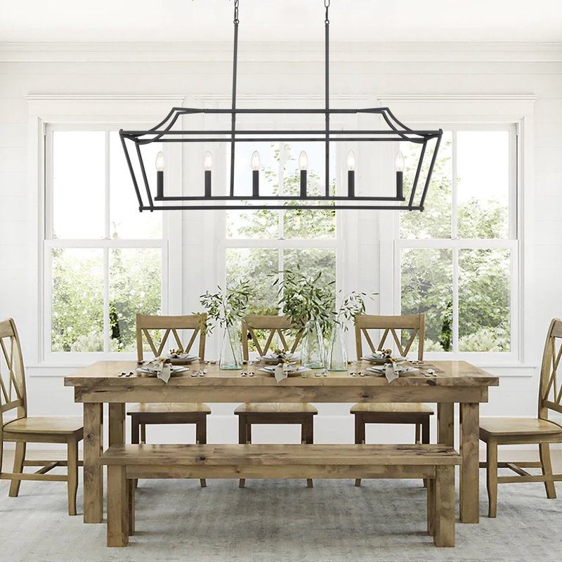 Katharine 6-Light Dimmable Rectangle Chandelier, Aged Zinc