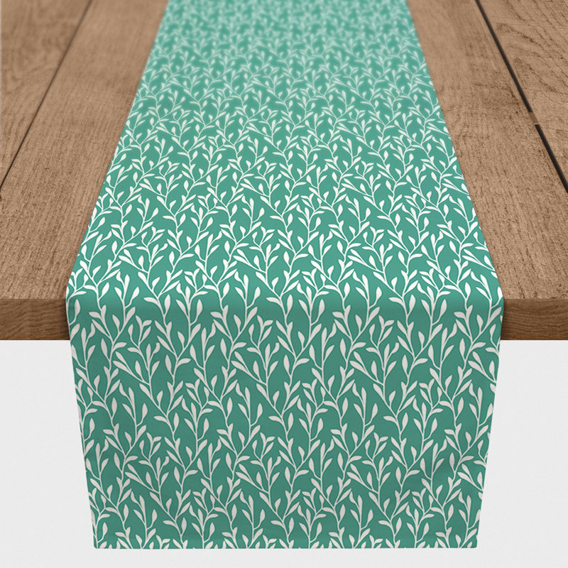 Vines Outdoor Table Runner Floral, 72" x 16", Teal