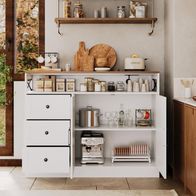 47.2"Buffet Cabinet with Storage,Modern Farmhouse Sideboard Storage Cabinet with Power Outlet,3 Drawers and 2 Barn Doors