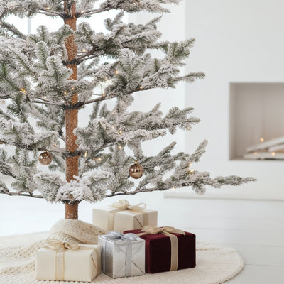 7.5' Pre-Lit Flocked Faux Alpine Balsam Tree, 780 Tips, 170 Warm White & Multicolor LED Lights, 10 Modes, Slim Artificial Christmas Tree