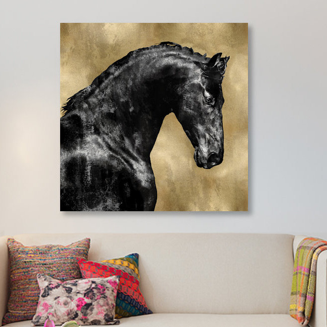 «Black Stallion On Gold» par Martin Rose - Impression sur toile tendue sur châssis, H 18 po x l 18 po x P 1,5 po