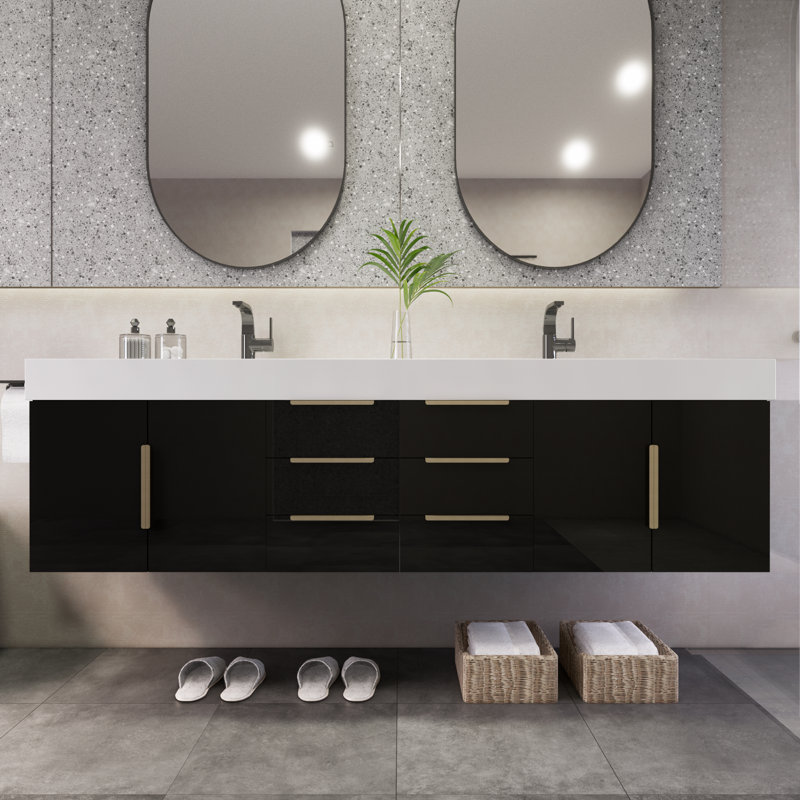 Laramie 70.8'' Double Bathroom Vanity with Acrylic Top, High Gloss Black