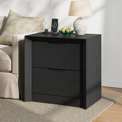 Nightstand With Charging Station, 23.6" Unique Panel Bedside Table With Thickened Design, Modern Wood End Table For Bedroom, Living Room, Dorchester