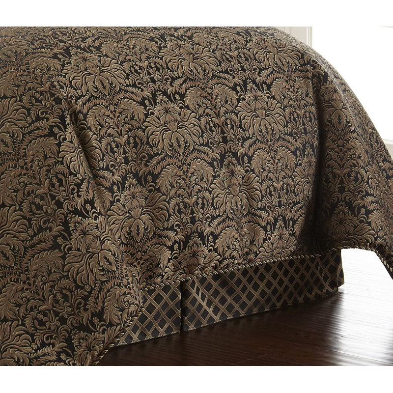Valencia 9-Piece Black Gold Floral Jacquard Comforter Set, California King Comforter + 8 Additional Pieces