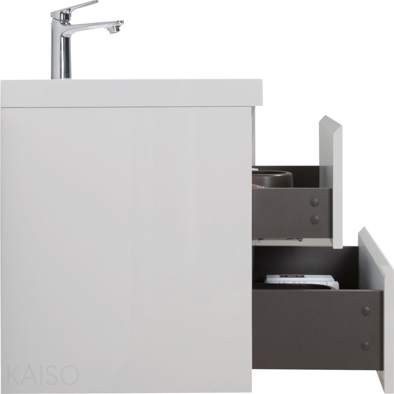 Meuble-lavabo flottant 30 po avec lavabo, meuble de rangement mural avec lavabo à surface solide et tiroirs à fermeture en douceur entièrement assemblés, blanc brillant