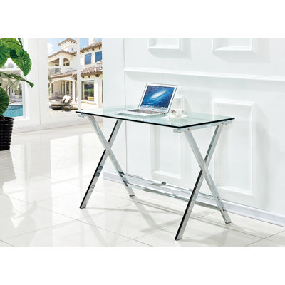 Bureau d'ordinateur en verre, table d'ordinateur portable en verre trempé transparent avec bords arrondis, table d'écriture