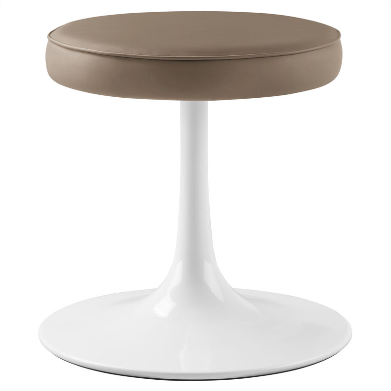 Lippa Vegan Leather Round Stool, Mushroom Brown Seat/ White Frame