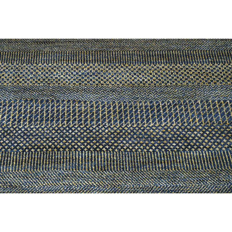High-Quality Hand-Knotted Denim Blue And Gold Area Rug