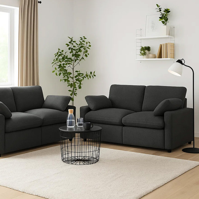 Canapé inclinable électrique modulaire Biny, 2 coussins, 124 pouces, H 38 po x l 86 po x P 40 po, Gris foncé