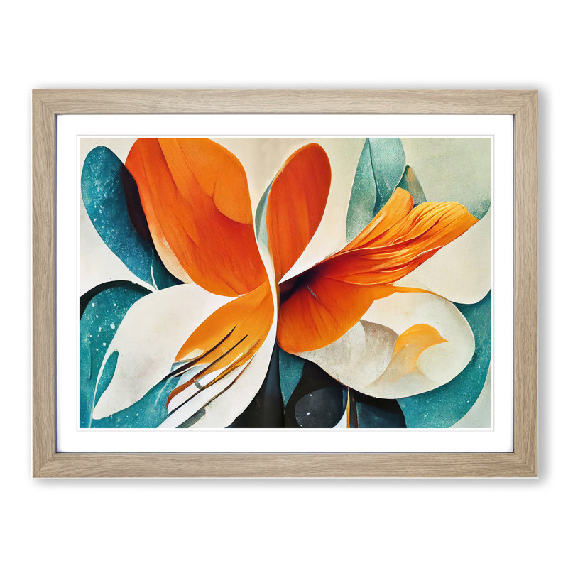 Flower Abstract Vol.7 - Single Picture Frame Print, 46cm H x 64cm W x 2cm D, Oak