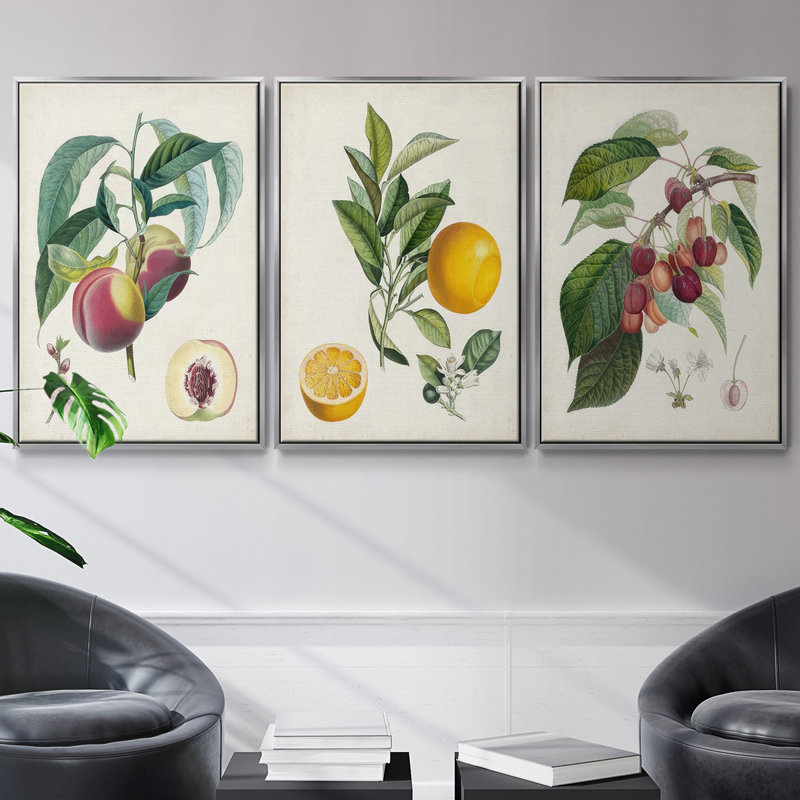 Bigarrade Couronnee, ensemble de 3 pièces encadrées sur toile, Argent, H 27 po x l 54 po