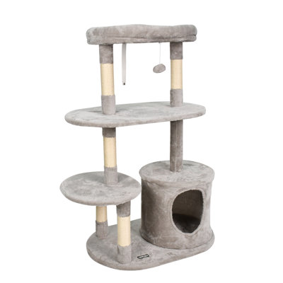 GOOPAWS 3-Tier 48-in Faux Fur Top Perch Cat Tree & Condo, Grey