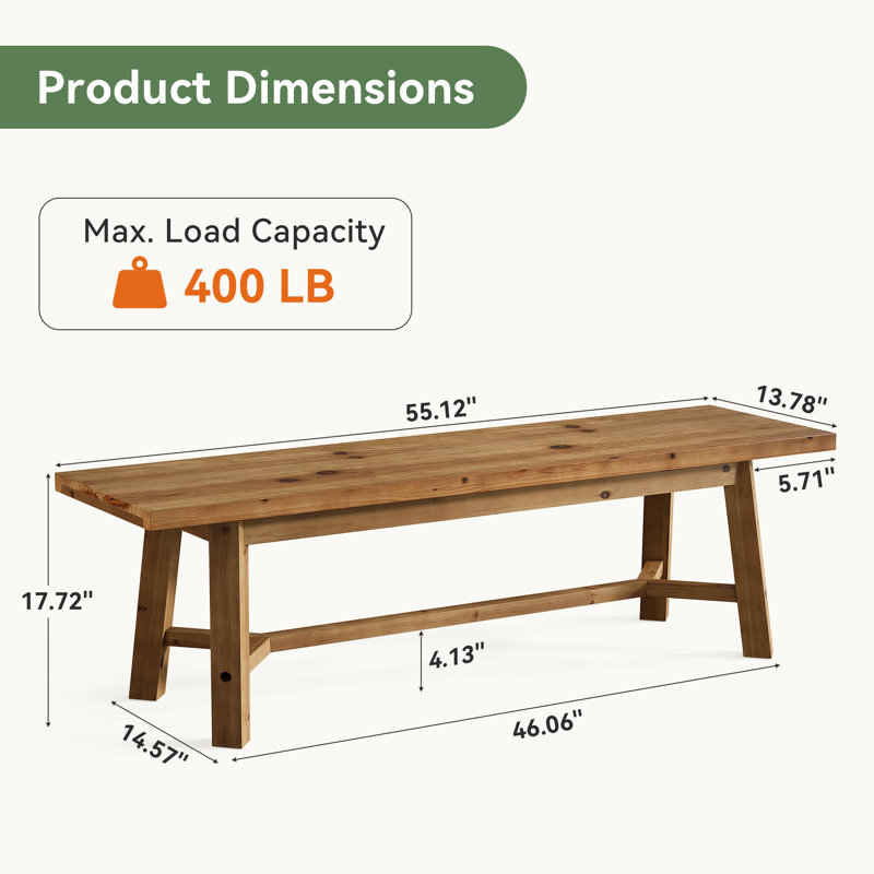 Banc d'entrée en bois massif de 55 po, banc intérieur pour banc de salle à manger et chambre à coucher, Brun naturel