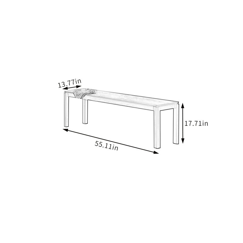 Banc en bois massif Nyree, H 17,71 po x l 55,11 po x P 13,77 po, Brun
