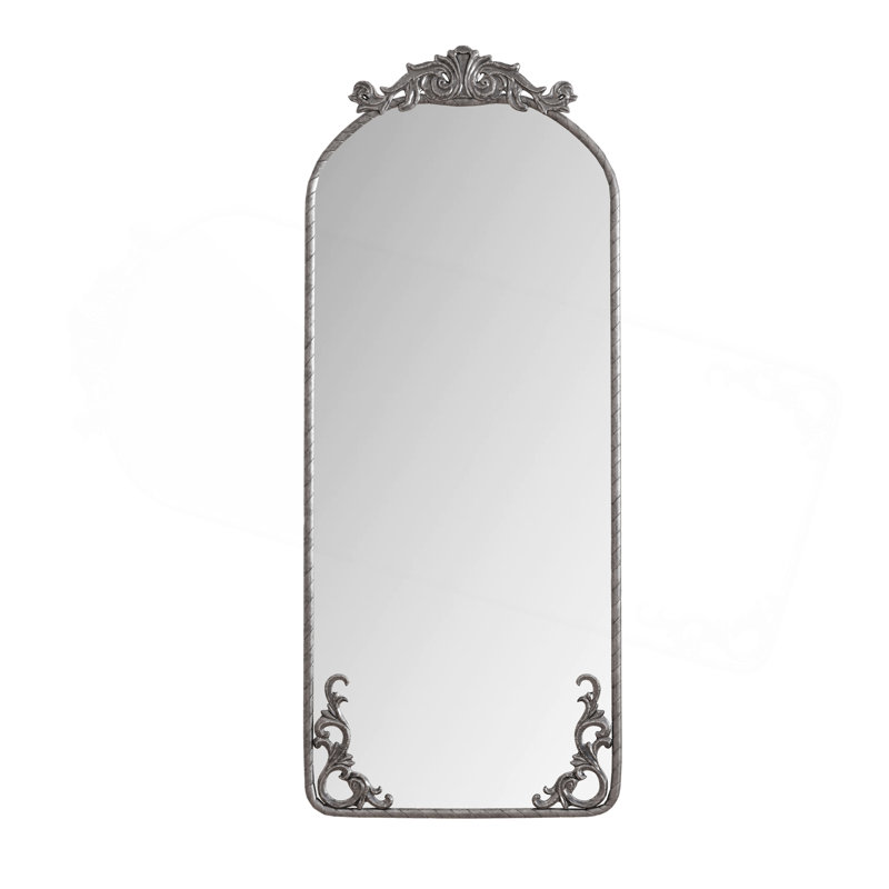 58"X24" Arched Full Body Mirror With Vintage Ornate Carved Applique On Top And Bottom, Hanging Wall Mounted Mirror, For Living Room Bedroom Retro Home Decor Mirror