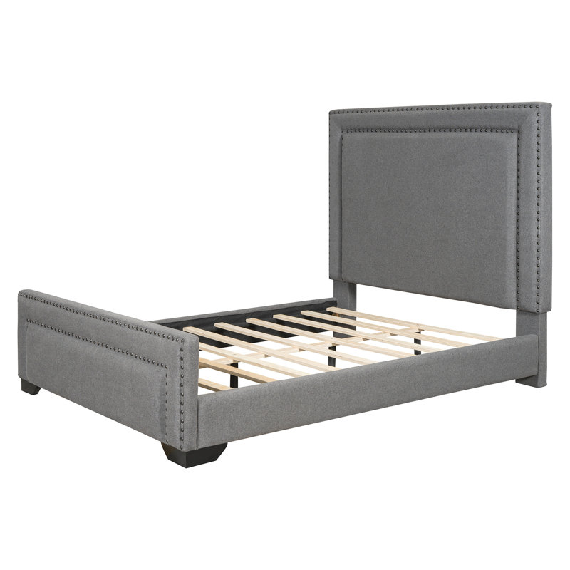 Grand lit plateforme tapissier avec tête de lit plus grande Shreve, gris