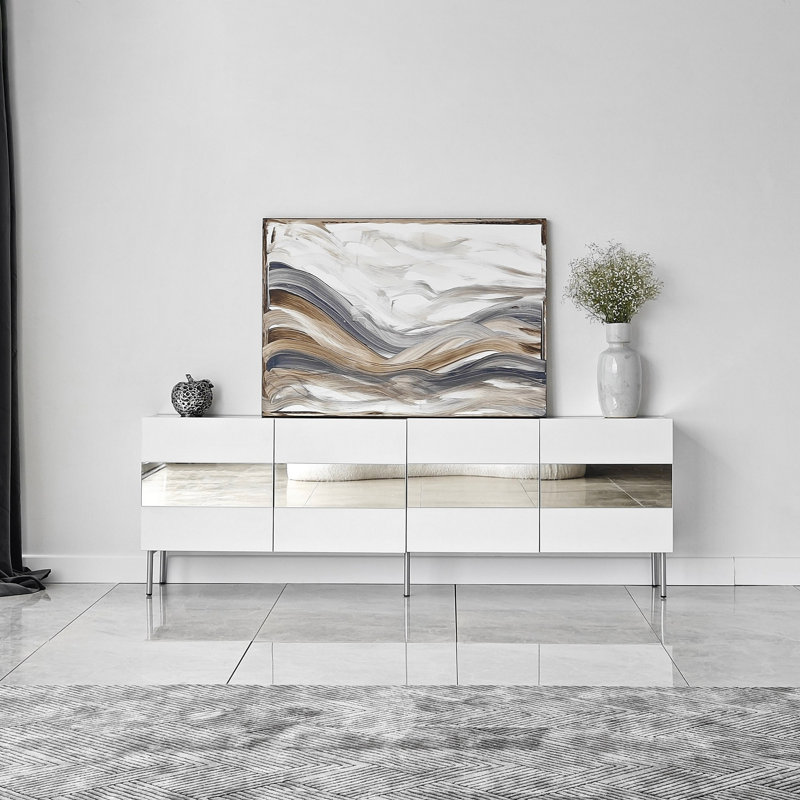 Keikei Unfinished TV Stand, Brass/White