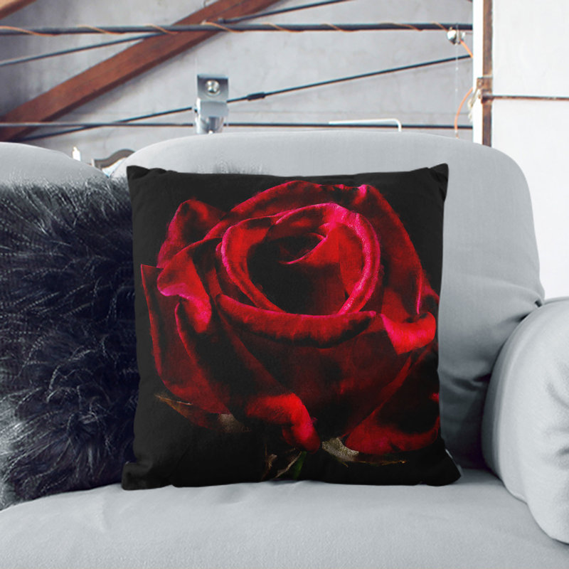 Red Rose Flower Vol.3 Painting Square Throw Cushion, 40cm H x 40cm W x 15cm D