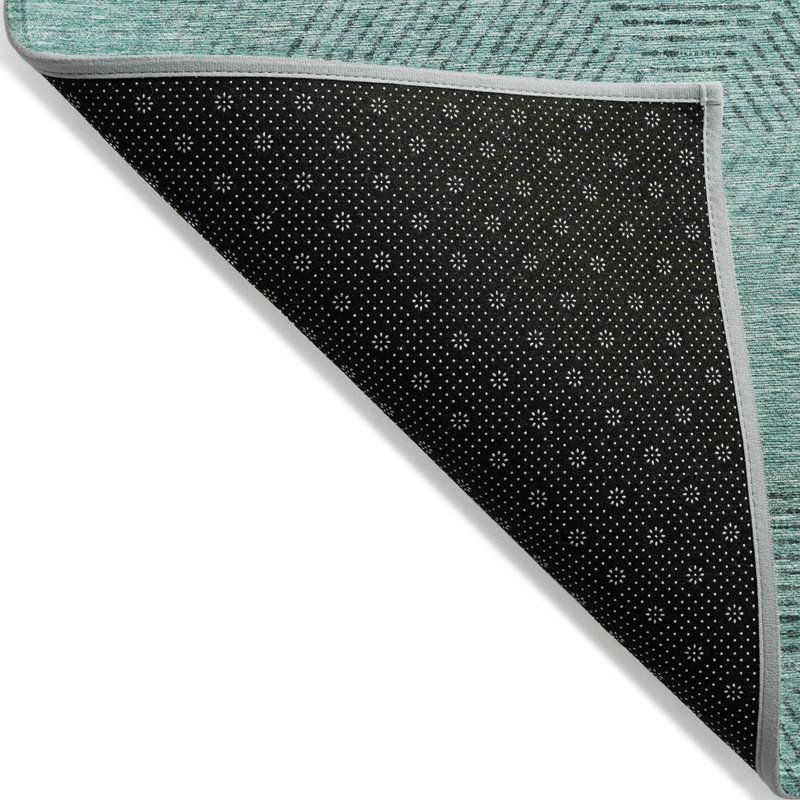 3' X 5' Teal Blue And Aqua Geometric Washable Indoor Outdoor Area Rug