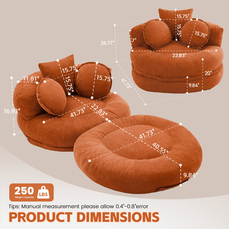 Fauteuil de compression à profil bas 42 po, Orange, Yes