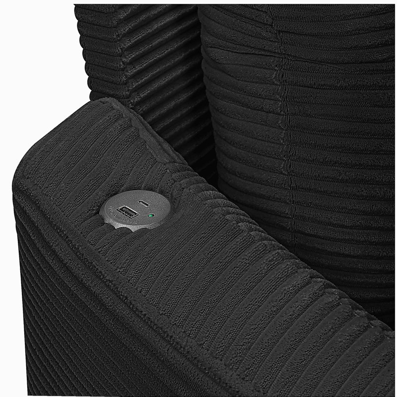 Très grand canapé-lit double avec méridienne 102,3 po et siège rembourré avec siège profond et ports USB pour le salon, noir