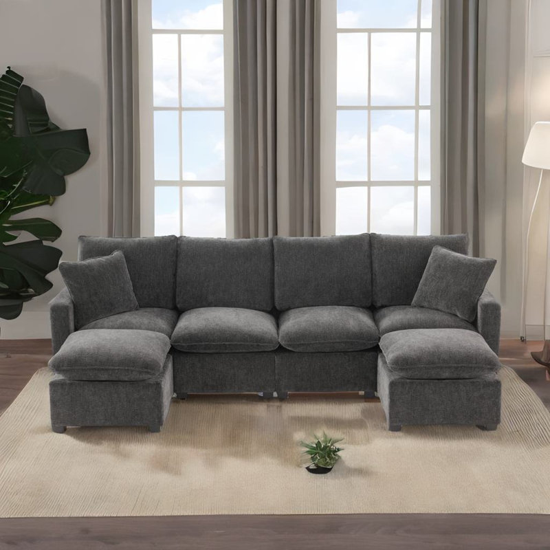 Canapé modulaire en forme de U 110 * 57 ", noir, Chenille noir