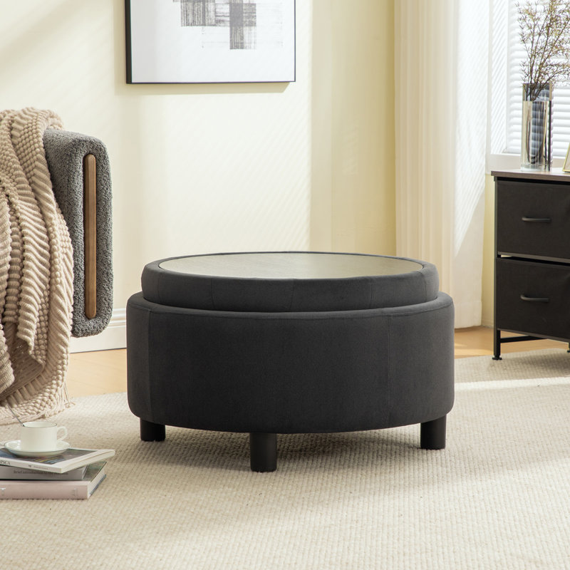 Repose-pieds rond 29,3 po, avec repose-pieds de rangement rembourré moderne, Gris