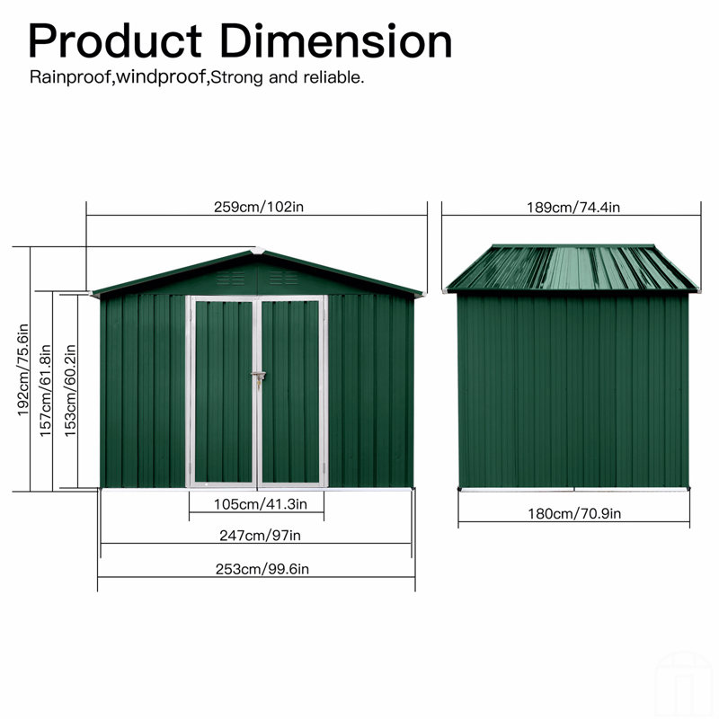 Remises de jardin en métal 8 pi x 6 pi, Vert